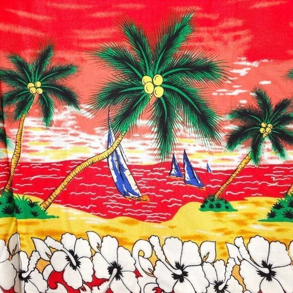 Vintage African Hawaiian Shirt Mens Size Large Red Y2K Ile Maurice All Over AOP - Picture 3 of 7